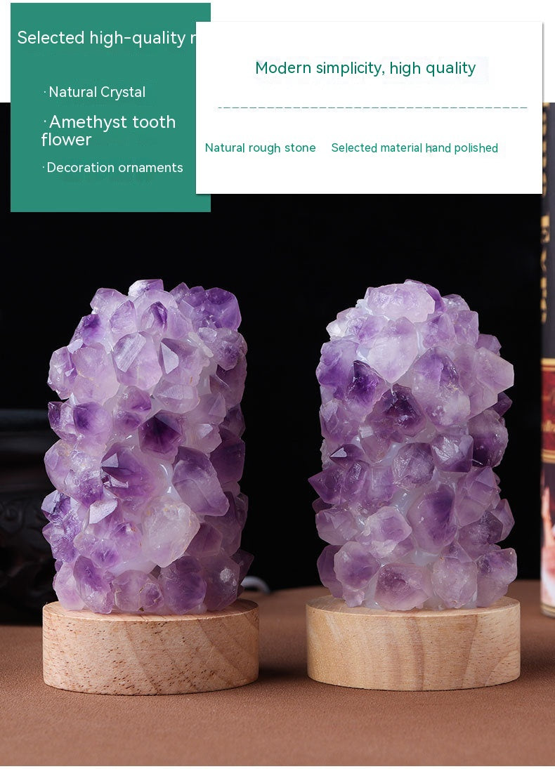 Natural Amethyst Crystal Night Light USB Plug In Mini Gemstone Lamp for Bedroom Desk Home Decor