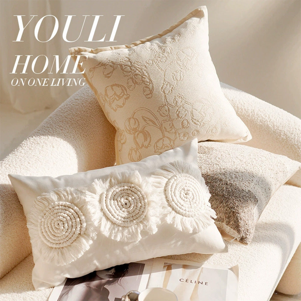 Linen Nordic Style Throw Pillow Covers with Tassel Caramel Color Geometric Retro Texture Cushion Case for Sofa Bedroom Living Room