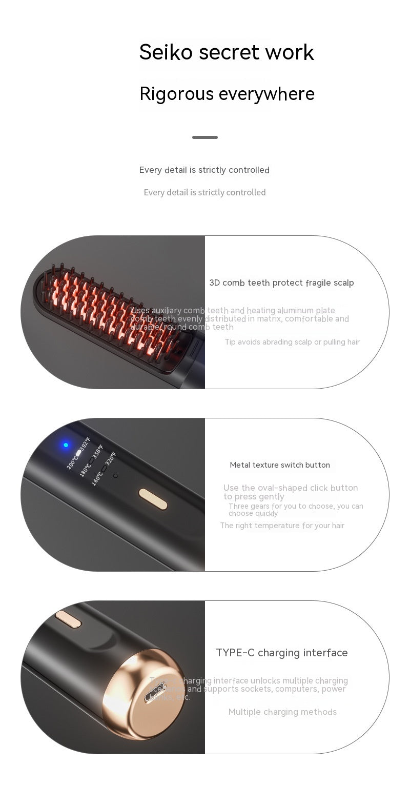 Wireless Negative Ion Hair Straightening Comb Portable Electric Hair Brush Fast Styling Tool