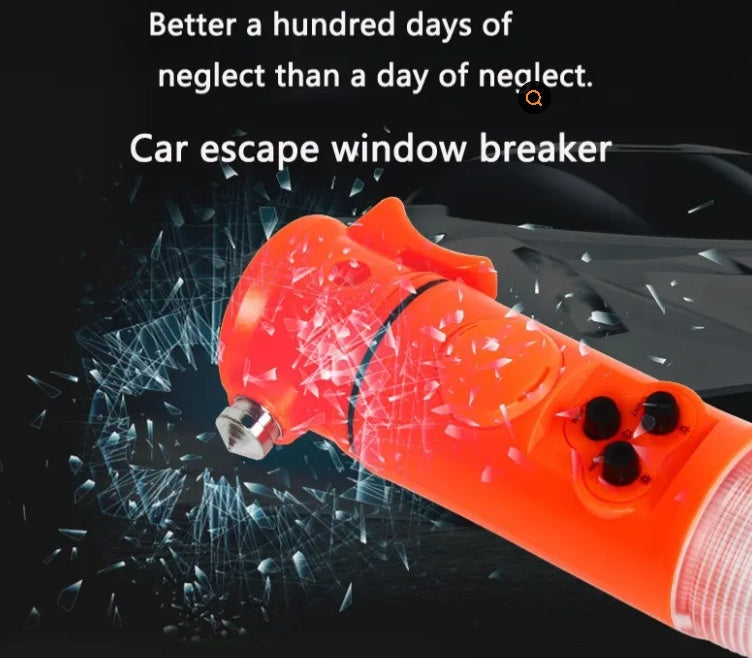 Multi-Functional Car Safety Hammer – Emergency Escape Tool with LED Flashlight (Red & Yellow)