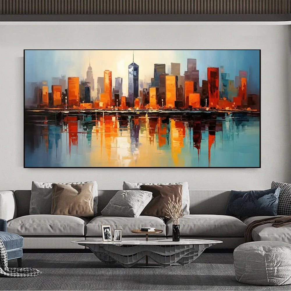 Handmade Urban Street Scene Oil Painting on Canvas Modern Abstract Architectural Wall Art for Home Decor Frameless Unstretched