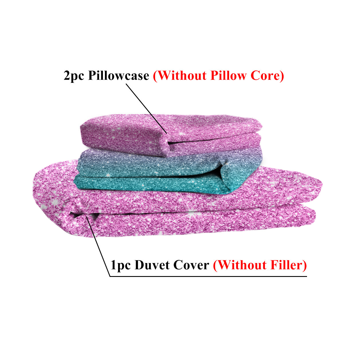3-Piece Colorful Glitter Bedding Set Girls Soft Microfiber 3D Gradient Ombre Rainbow Duvet Cover All-Season Bed Set