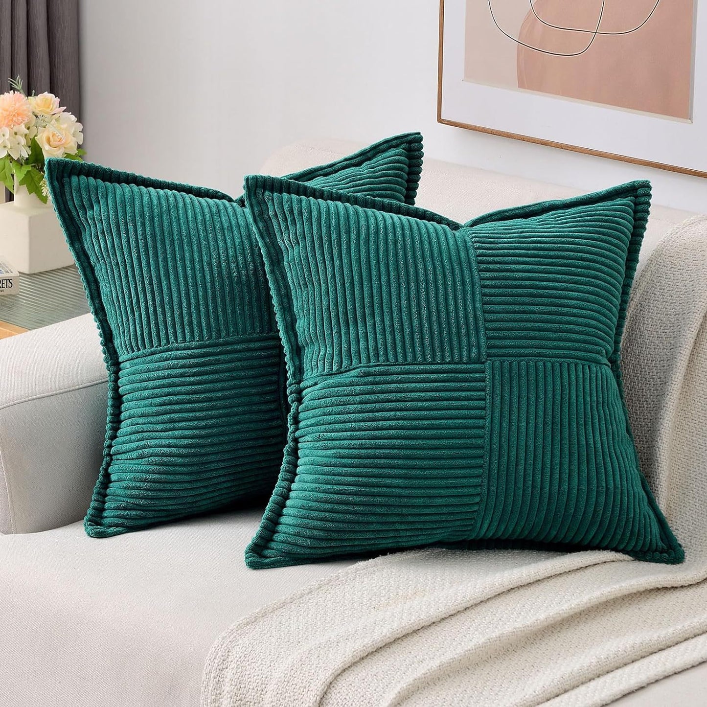 Corduroy Pillow Covers Super Soft Boho Striped Decorative Throw Pillow Cases for Sofa Couch Living Room Christmas Home Decor