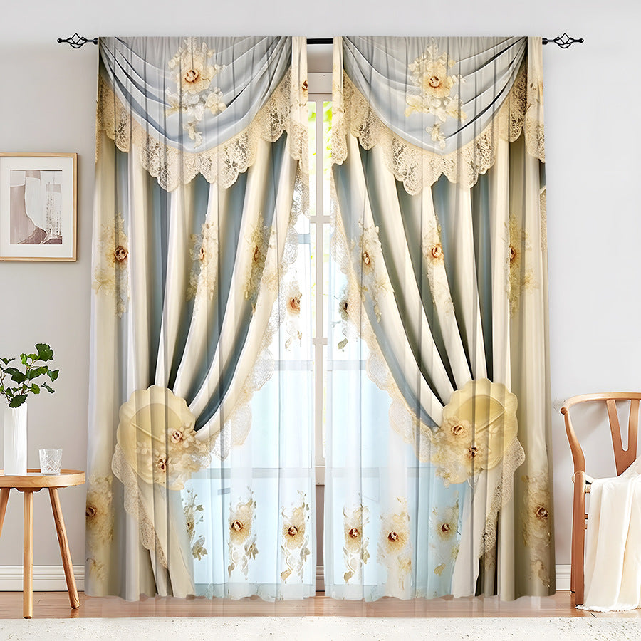 Creative Home European Flower Character Curtains Decorative Window Drapes for Living Room Bedroom Home Decor