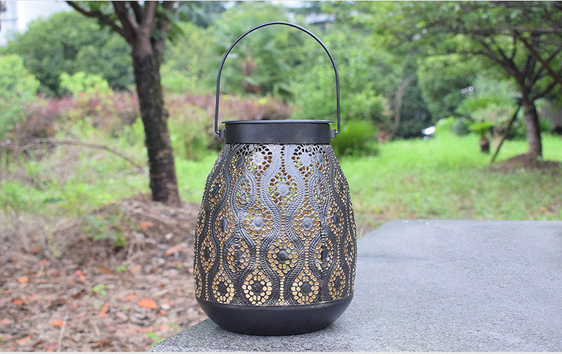Solar Waterproof Iron Hanging Lantern Hollow Design Outdoor Garden Light Decorative LED Lamp