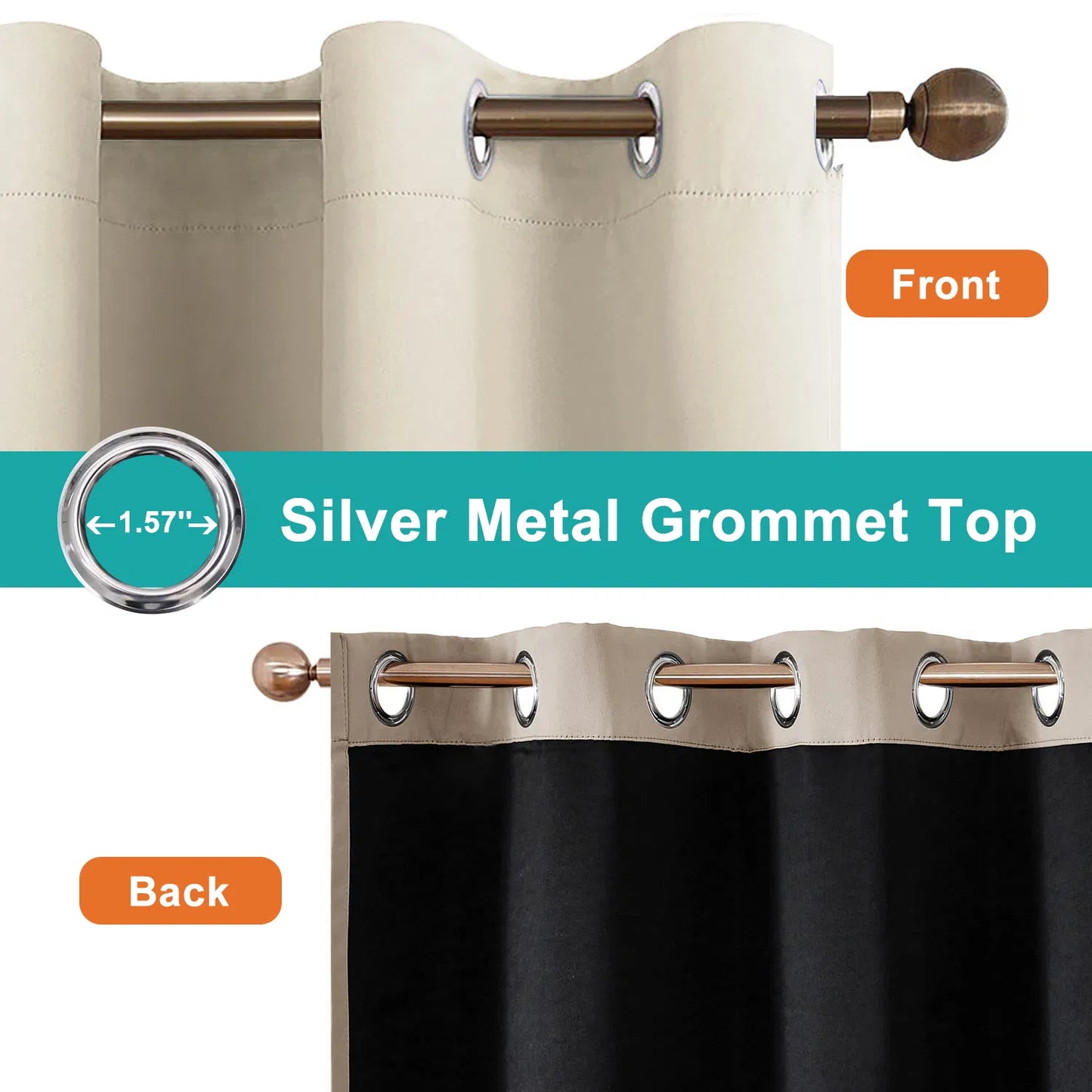 Polyester Thermal Insulated Blackout Curtains with Grommets 52x84 Set of 2 Coated Lining 3 Colors