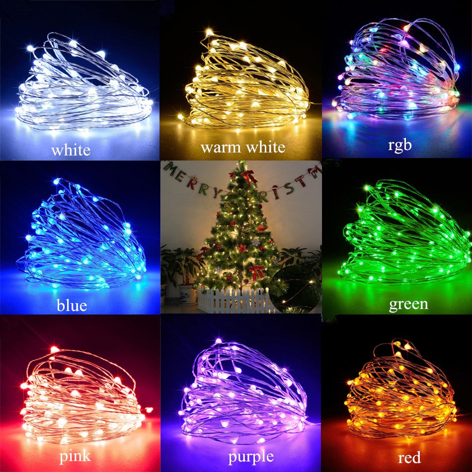 LED Christmas String Lights Battery USB Powered Copper Wire Fairy Lights 2m 5m 10m for Outdoor Wedding Party Decoration