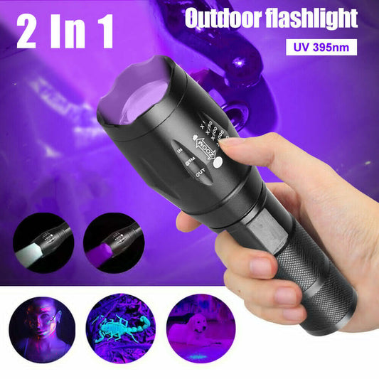 UV 395nm Zoomable Blacklight Flashlight – 2-in-1 Ultra Violet LED Inspection Torch (250000LM)