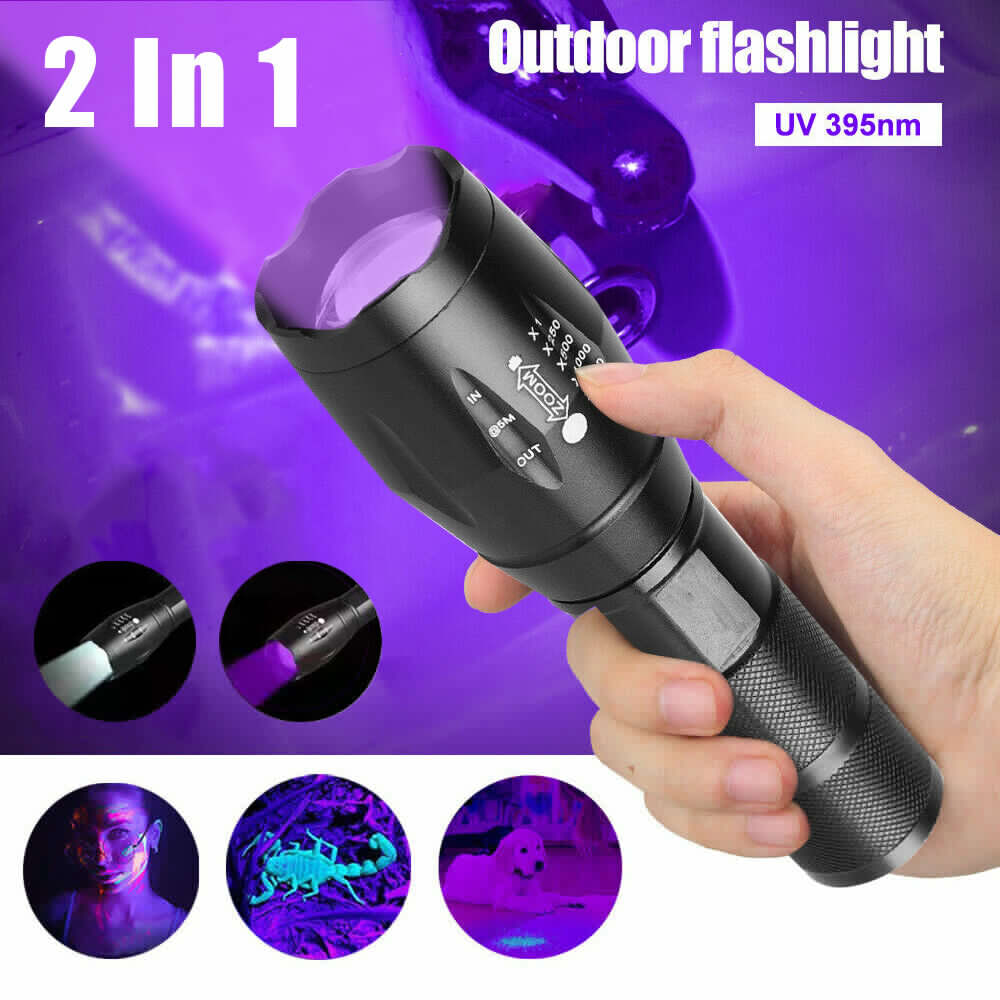 UV 395nm Zoomable Blacklight Flashlight – 2-in-1 Ultra Violet LED Inspection Torch (250000LM)