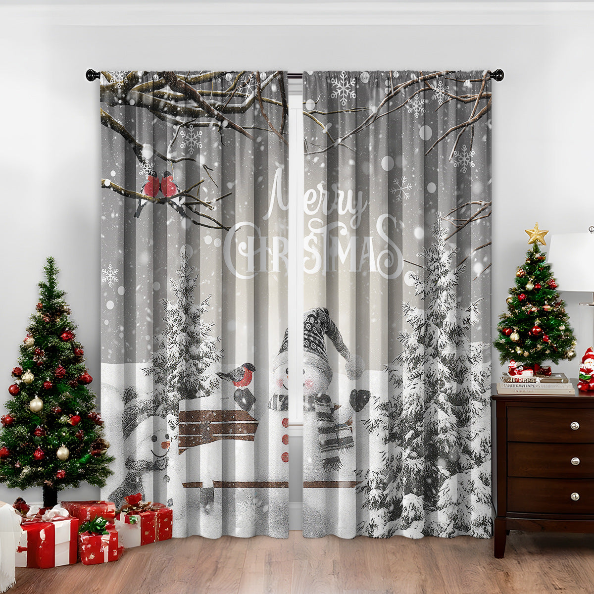 3D Digital Printed Christmas Curtains – Festive Holiday Window Drapes for Home Decor
