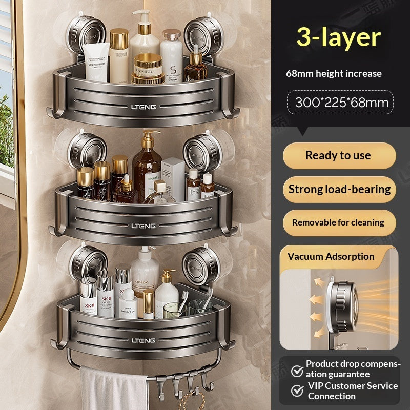 Suction Cup Triangle Bathroom Basket – Wall-Mounted No-Drill Storage Rack for Home Use