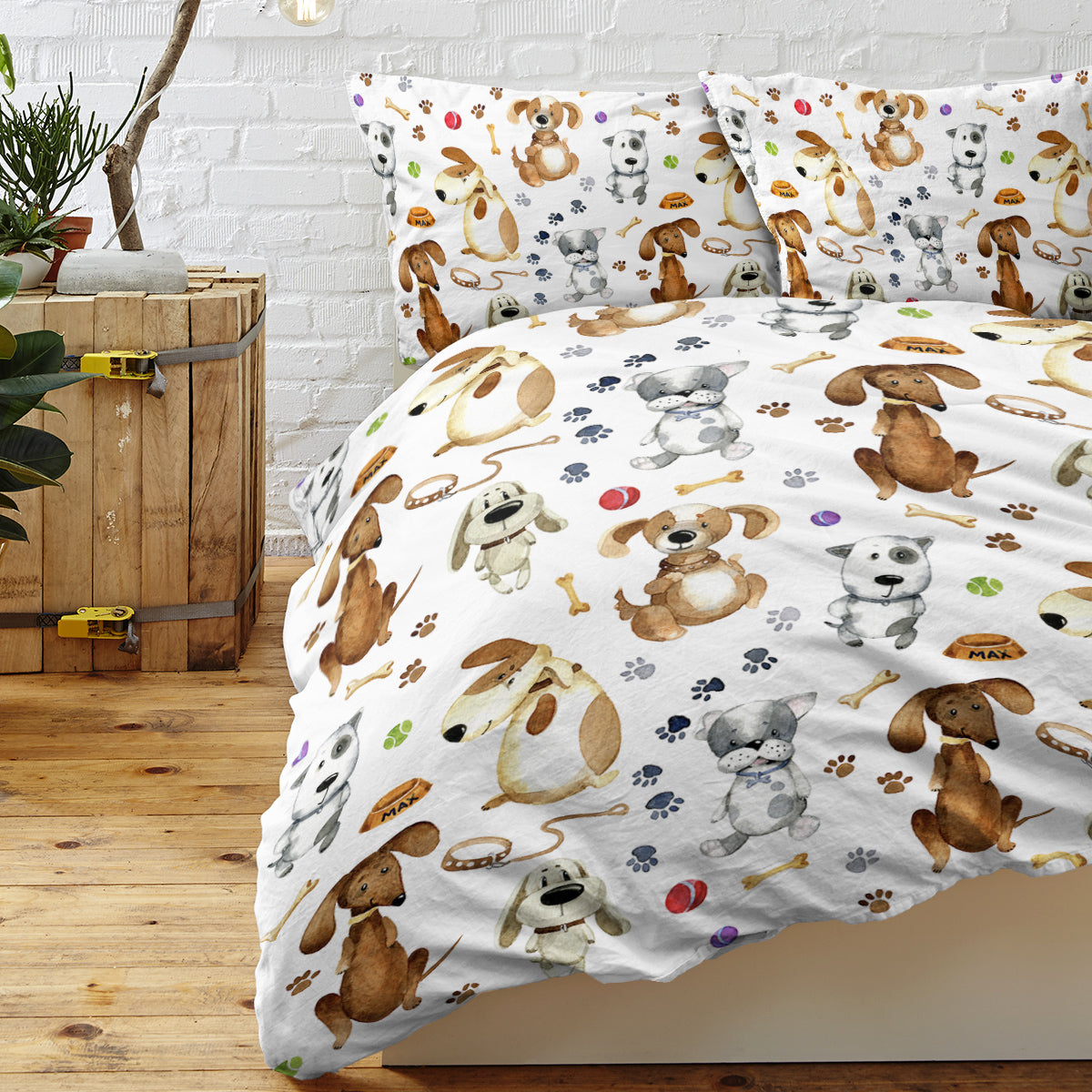 Kids Duvet Cover Set Cartoon Dogs Paws Pattern 3-Piece Bedding Set Cute Puppy Animal Bed Set