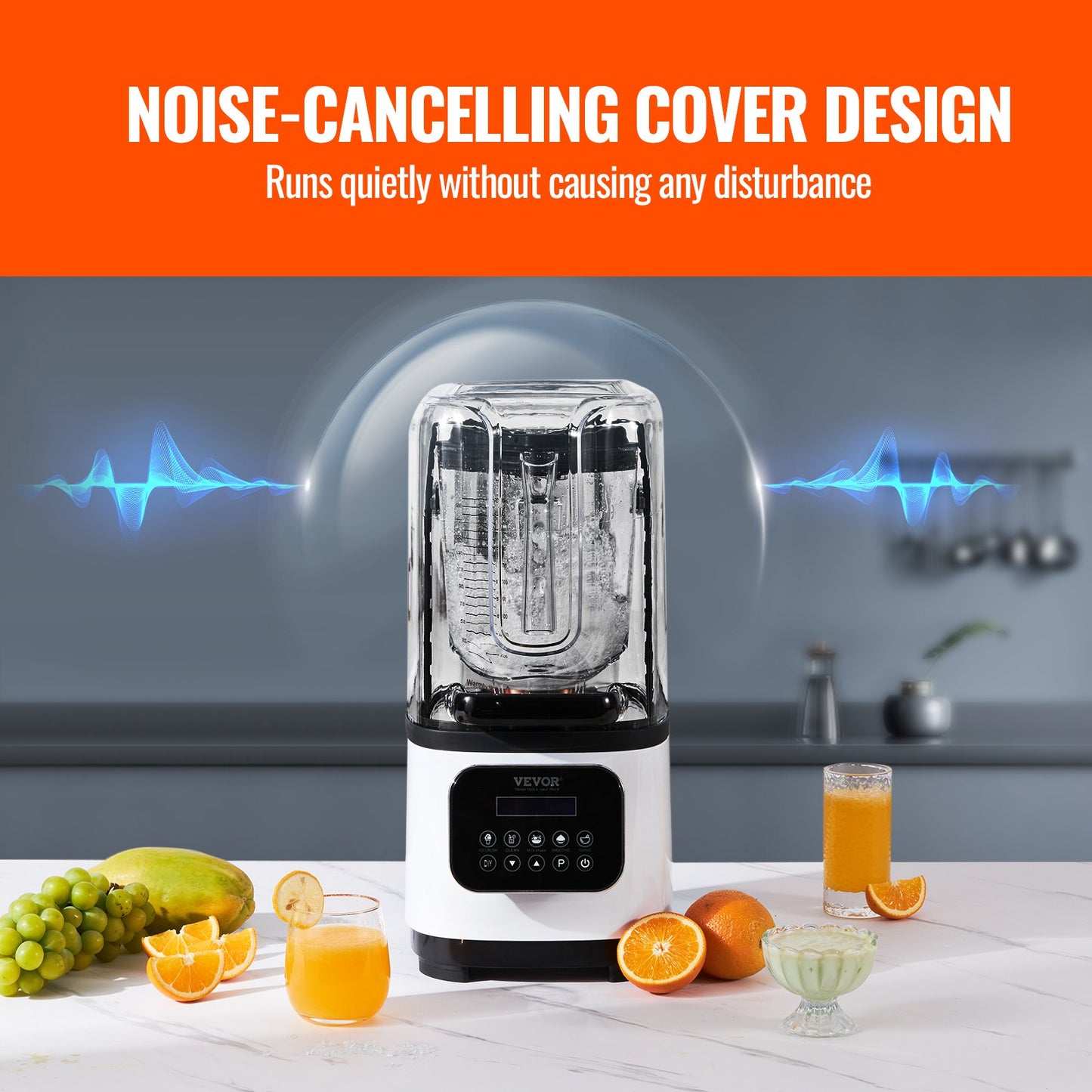 Professional Blender with Shield Commercial Countertop Blender 68 Oz Jar Stainless Steel 9 Speed 5 Functions for Shakes Smoothies Puree and Ice Crushing White