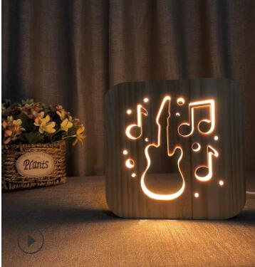 3D LED Music Note Night Light – Guitar Saxophone Violin USB Wooden Table Lamp for Living Room Decor