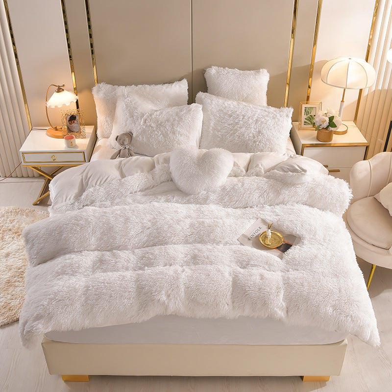 Plush Thickened Warm Mink Fur Four Piece Bedding Set Soft Winter Duvet Cover Bed Sheet Pillowcase Set