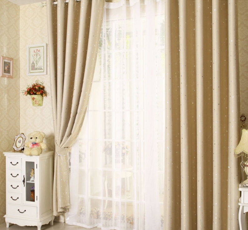 Star Print Perforated Finished Curtain Modern Window Drapes for Bedroom Living Room Home Decoration