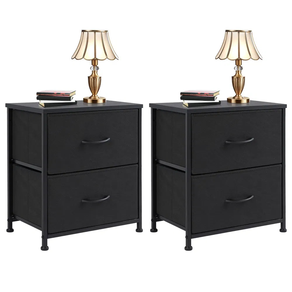 Set of 2 Fabric Drawer Cabinets Living Room Nightstand Storage Chest Closet Clothes Organizer Furniture
