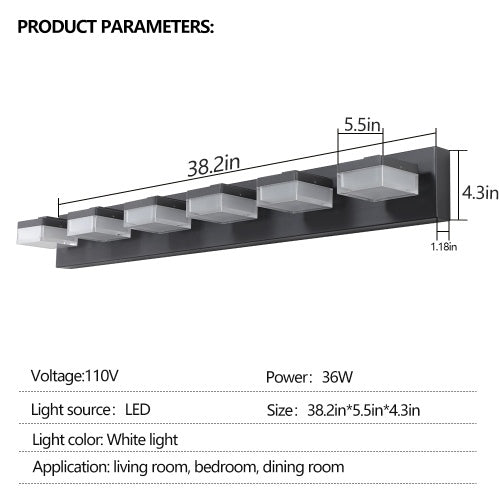 Modern 6 Light Black LED Makeup Mirror Light for Bathroom Vanity Wall Fixture