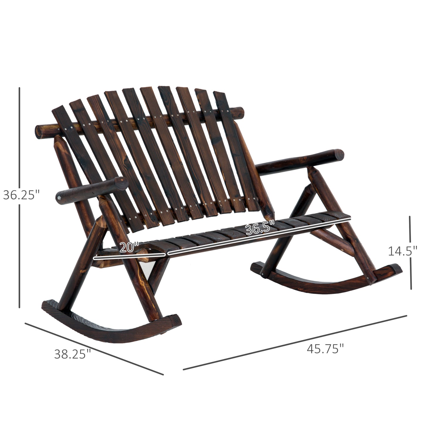Classic Wooden High-Back Rocking Chair Carbonized Outdoor Garden Furniture Relaxing Porch Rocker Durable Design