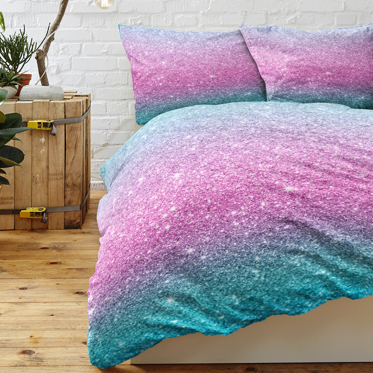 3-Piece Colorful Glitter Bedding Set Girls Soft Microfiber 3D Gradient Ombre Rainbow Duvet Cover All-Season Bed Set