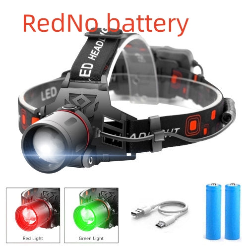 T6 Zoom Headlight White Green Red Light Multi-Mode LED Outdoor Camping Headlamp