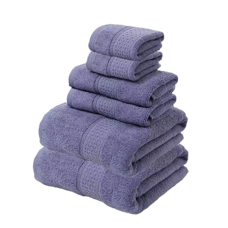 6-Piece Thick Absorbent Pure Cotton Towel Set Soft Bathroom Face Hand Bath Towels for Home Use