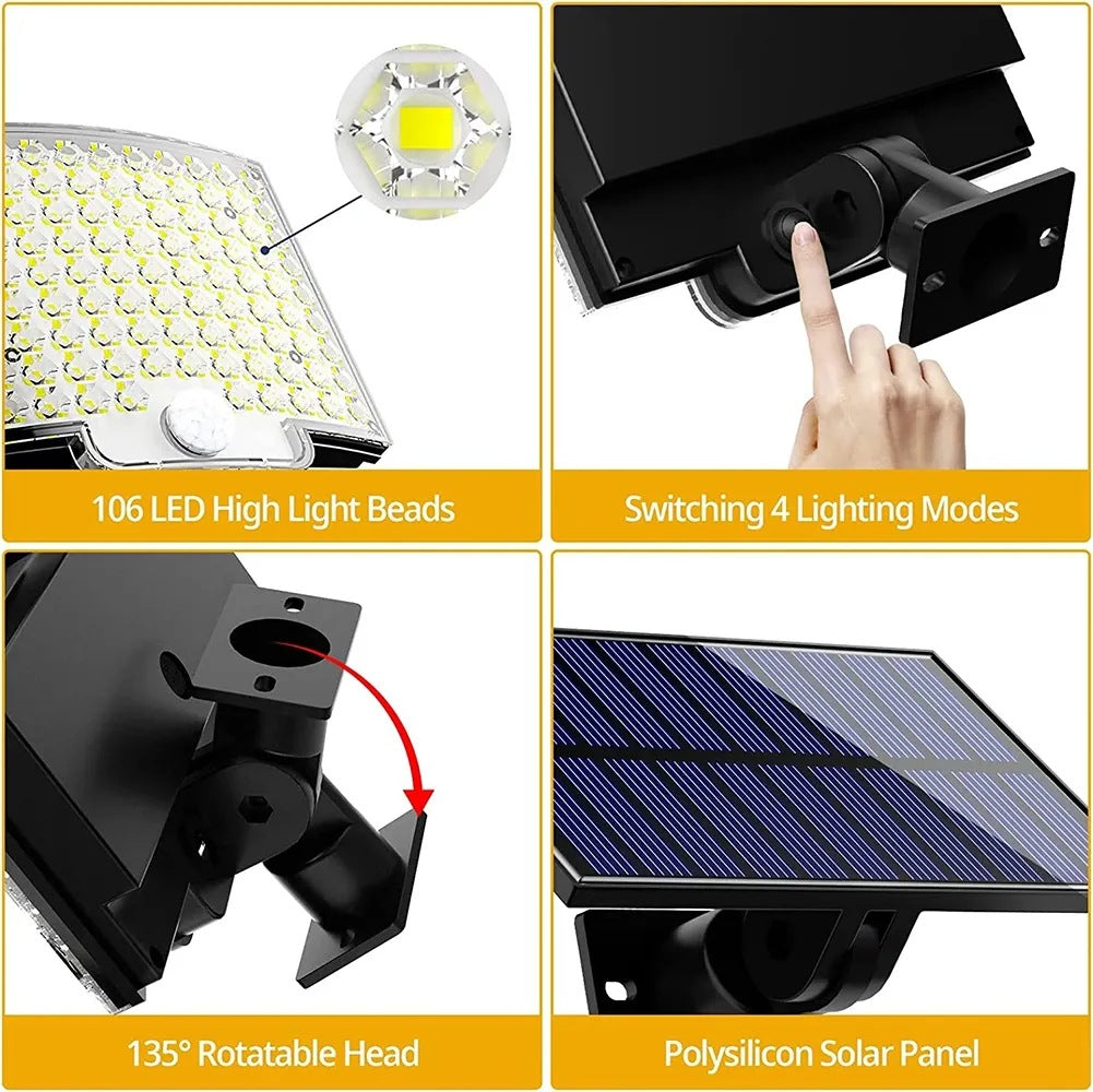 106 LED Solar Wall Light Outdoor Motion Sensor Lawn Garden Lamp Waterproof Security Lighting