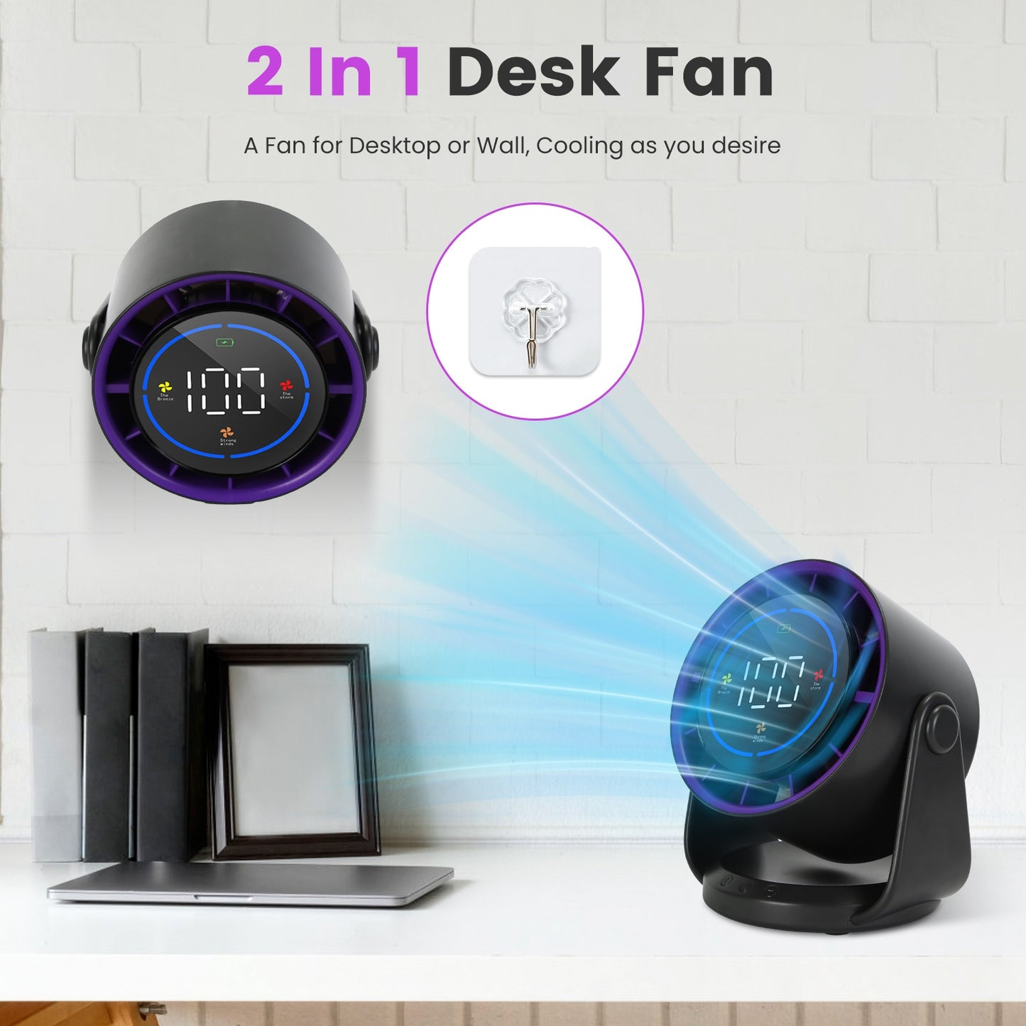 Rechargeable Mini Desk Fan Battery Operated Wall Mounted Portable Fan with Adjustable Tilt for Home Office Travel