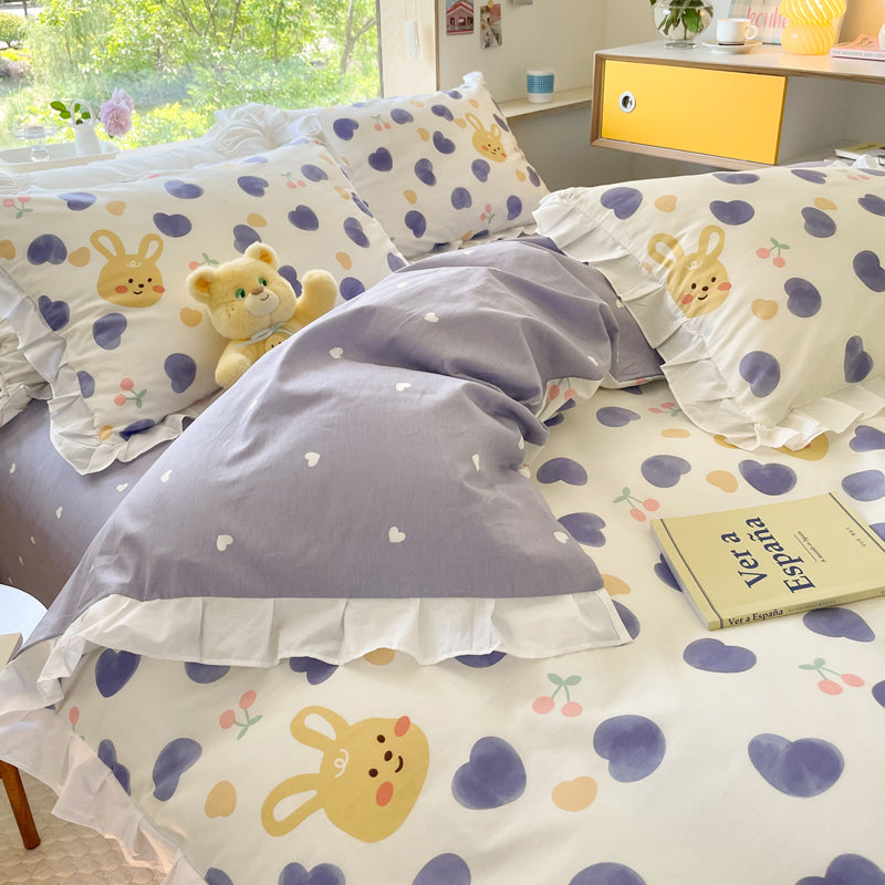 Small Floral Cotton Four Piece Bedding Set Princess Style Duvet Cover Bed Sheet Pillowcase Soft Bedroom Set