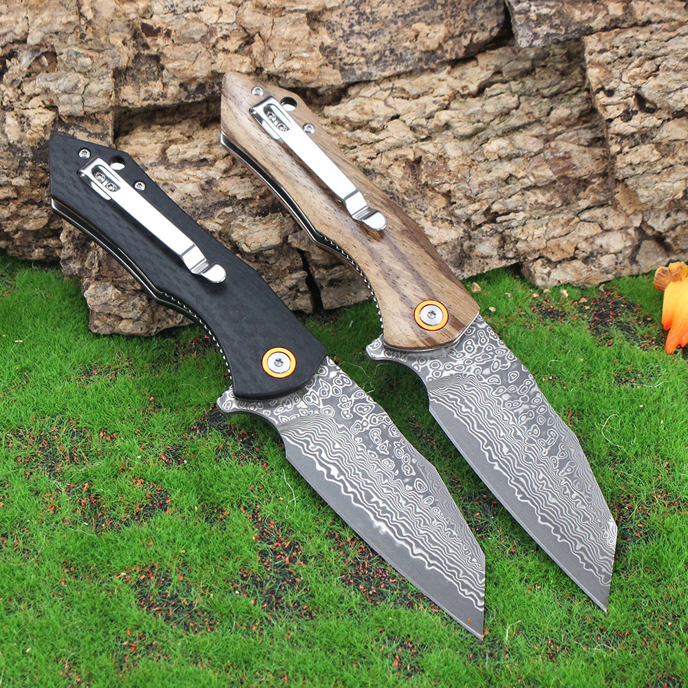 Mashige Steel Folding Knife – Outdoor Pocket Knife with Zebra Wood Handle