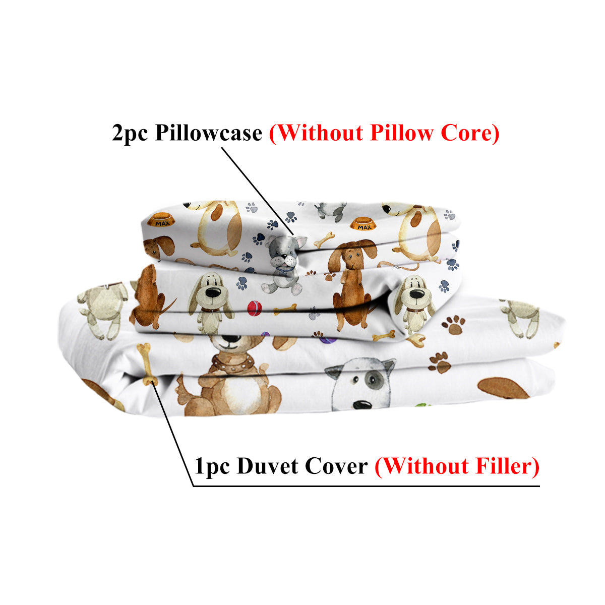 Kids Duvet Cover Set Cartoon Dogs Paws Pattern 3-Piece Bedding Set Cute Puppy Animal Bed Set