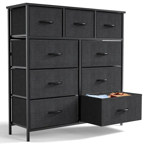 Bedroom Dresser with 9 Fabric Drawers Tall Storage Chest Organizer Wardrobe Closet for Adult and Kids Clothes Furniture