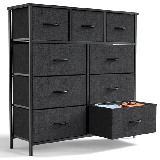 Bedroom Dresser with 9 Fabric Drawers Tall Storage Chest Organizer Wardrobe Closet for Adult and Kids Clothes Furniture