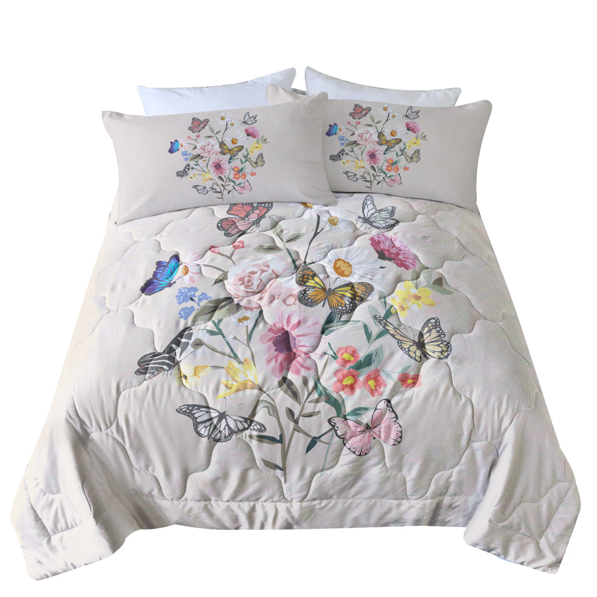 Butterfly Flower Light Pink Bedding Set Twin Comforter Set 3 Pieces Soft All Season Girls Women Bed Set