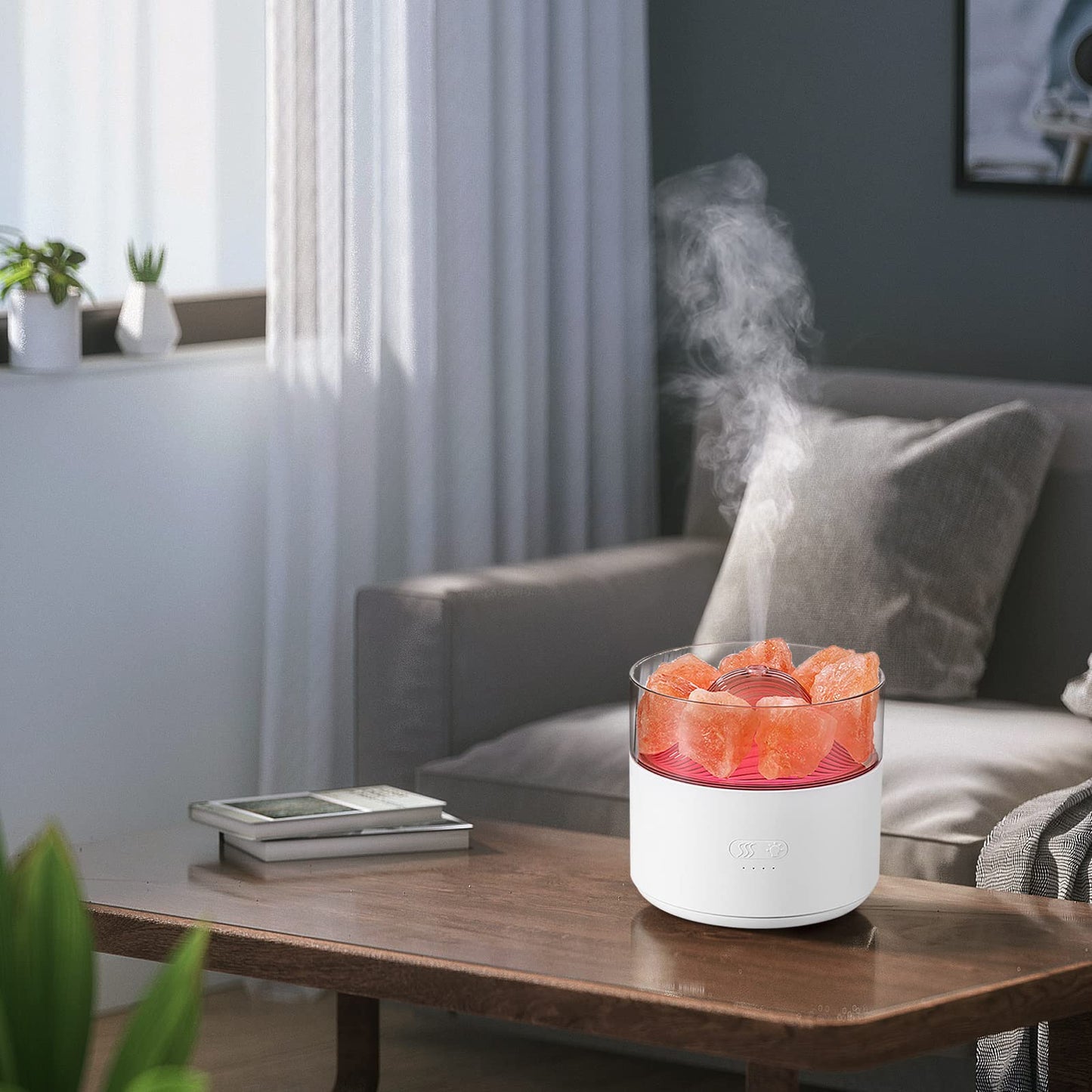 Cool Mist Impeller Air Humidifier Crystal Salt Aroma Diffuser Essential Oil Fogger Ambient Light Incense Machine for Home Decor