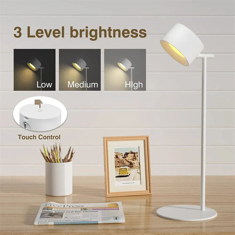 Magnetic Touch LED Table Lamp USB Rechargeable 360° Rotate Cordless Desk Light with Remote for Bedroom & Wall Night Use