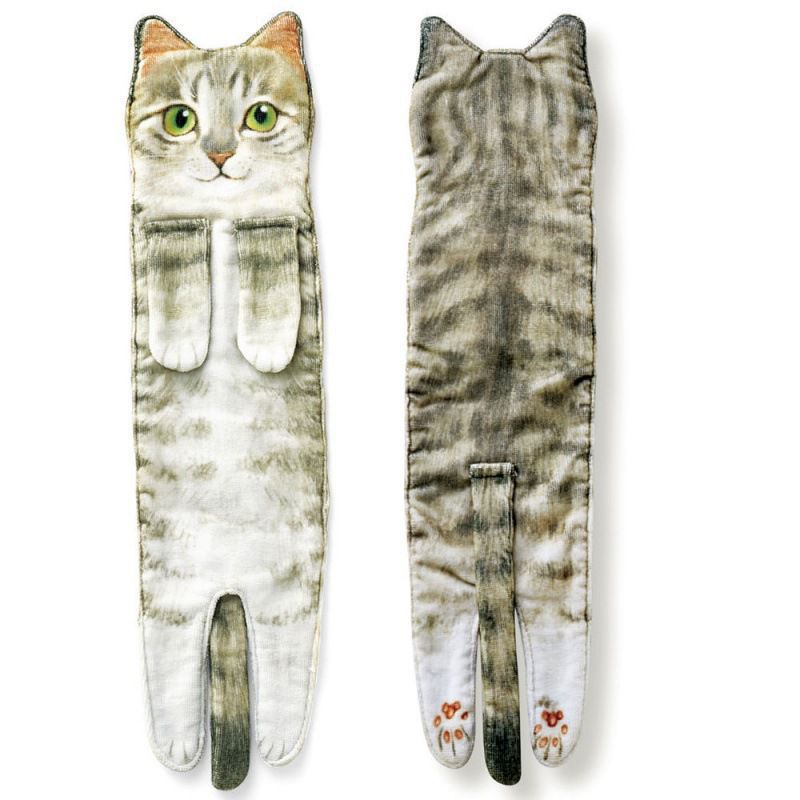 Long Cat Hand Towel Cute Cat Shape Bathroom Kitchen Absorbent Hanging Handkerchief Towel