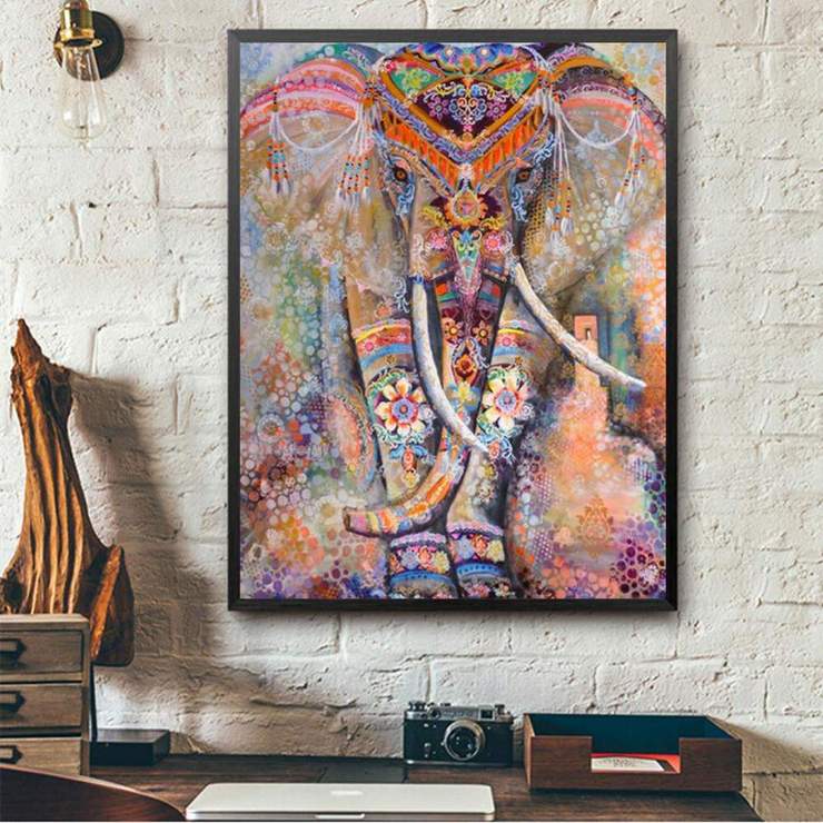 Elephant Theme Diamond Painting Cross Stitch 5D DIY Full Drill Embroidery Wall Art Decor Kit