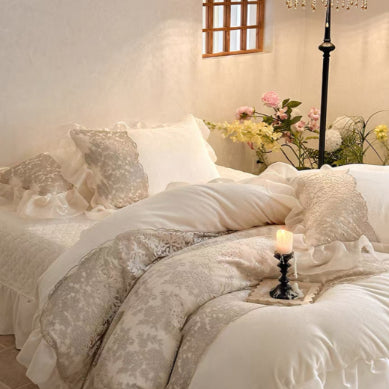 French High-End Retro Princess Style 4-Season Bedding Set Elegant Luxury Soft Bedroom Bed Set