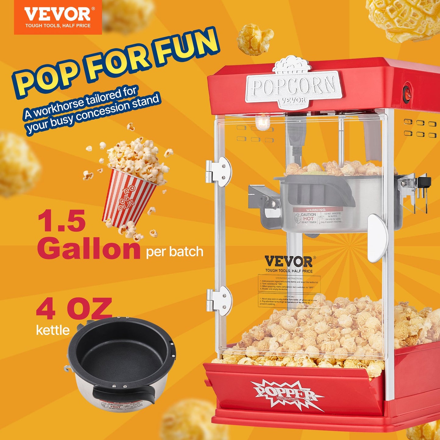 Tabletop Popcorn Maker 480W 4 Oz Electric Popcorn Machine for Home and Party Use Red