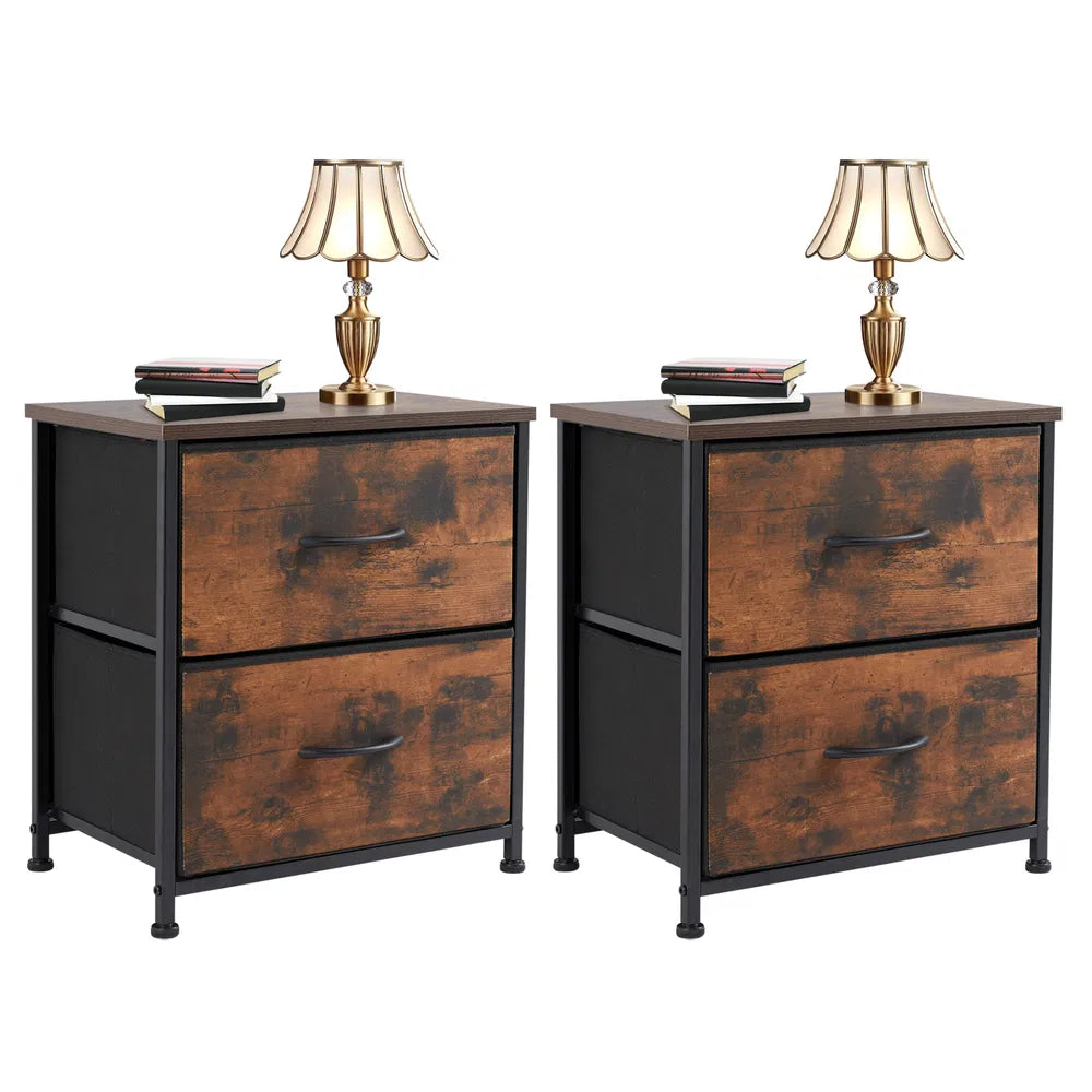 Set of 2 Fabric Drawer Cabinets Living Room Nightstand Storage Chest Closet Clothes Organizer Furniture