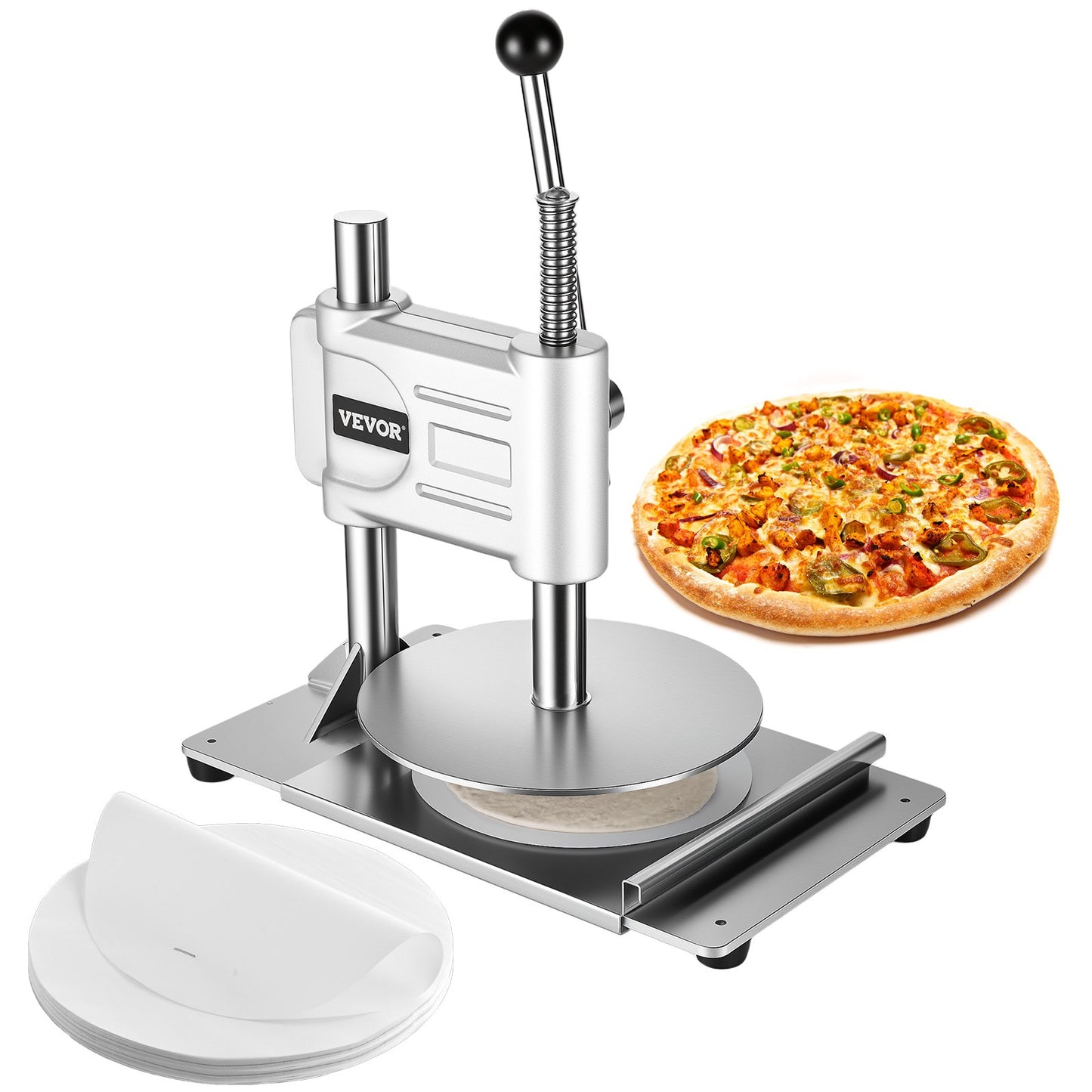 9.5 Inch Manual Pizza Dough Press Machine Stainless Steel Dough Sheeter for Pizza and Pastry Making