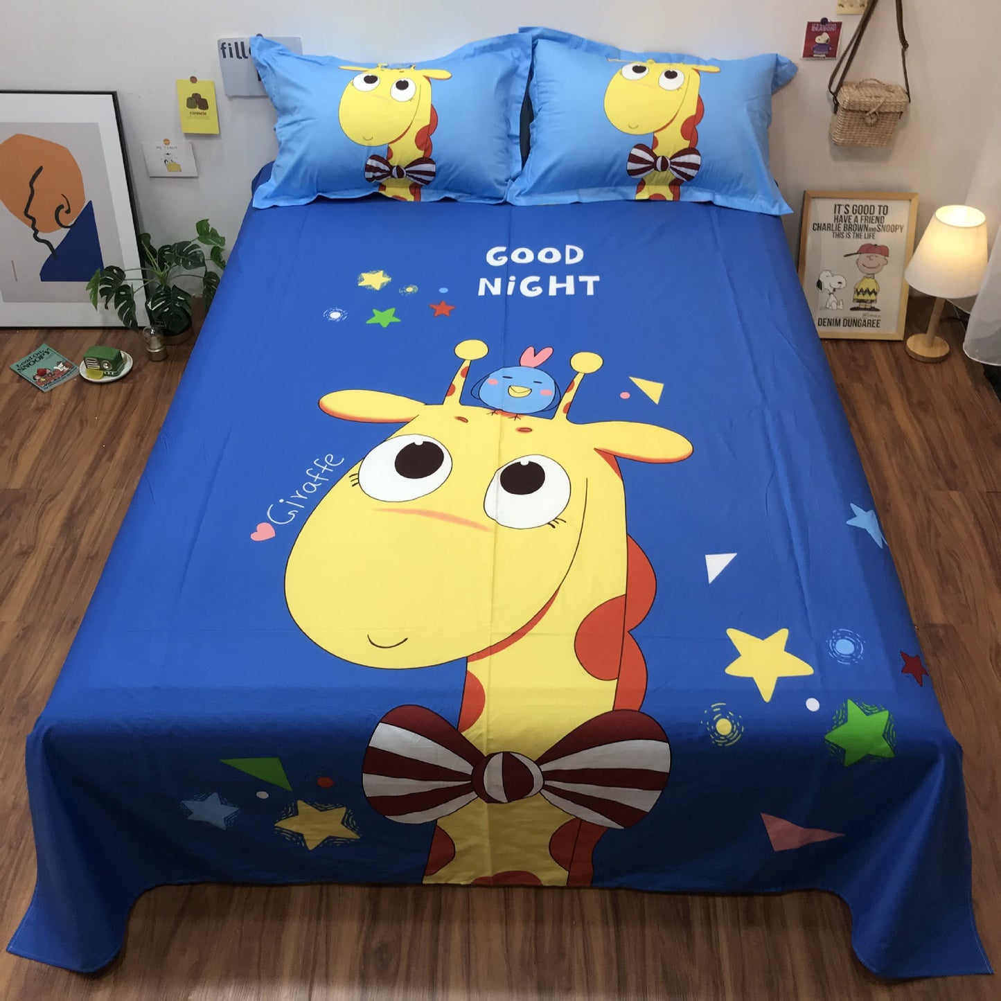 Cotton Cartoon Single Bedding Piece Compatible with Duvet Cover or Bed Sheet Soft Kids Bed Linen