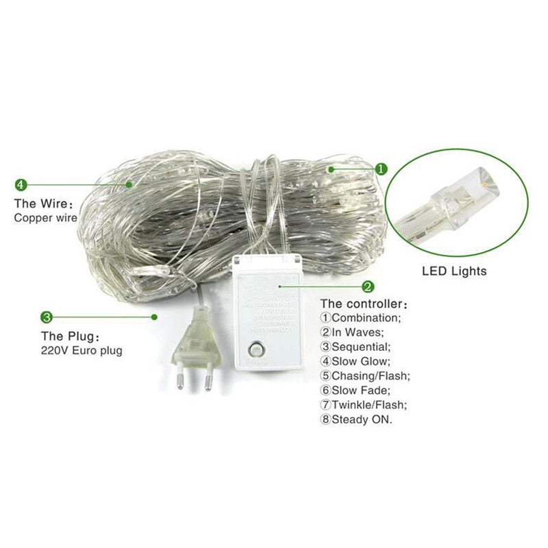 Christmas LED String Lights Outdoor Waterproof Fishnet Fairy Lights Star Pattern Holiday Wedding Decorative Lighting