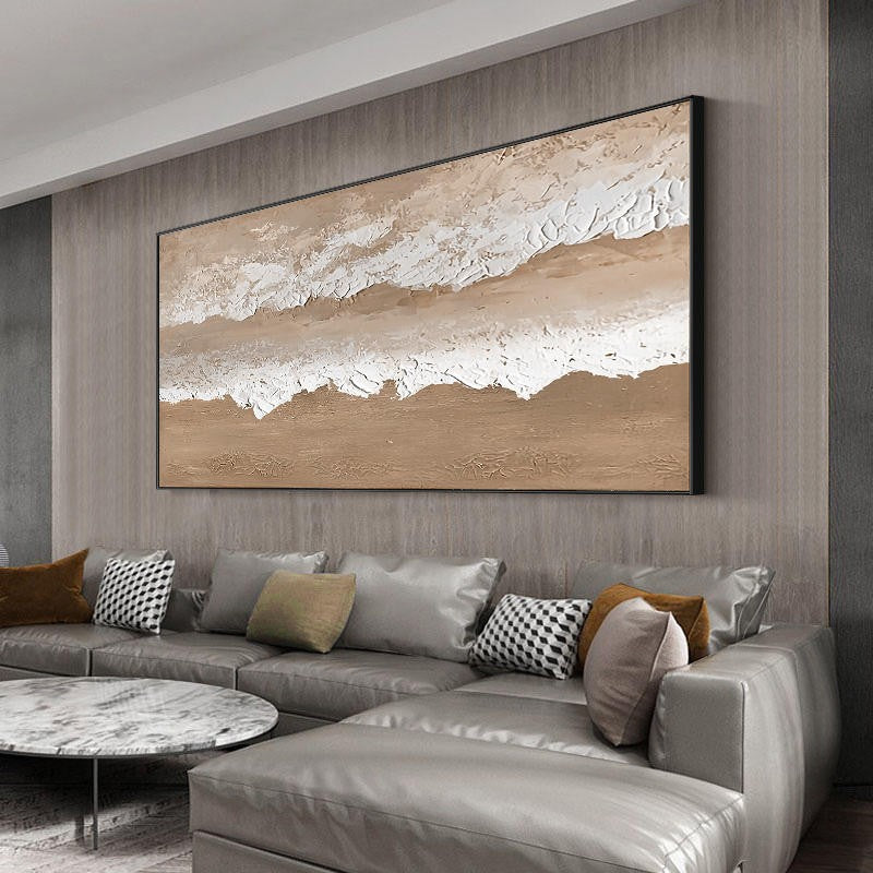 Large Abstract Beach Landscape Oil Painting Brown Texture Handmade Canvas Wall Art Living Room Decor