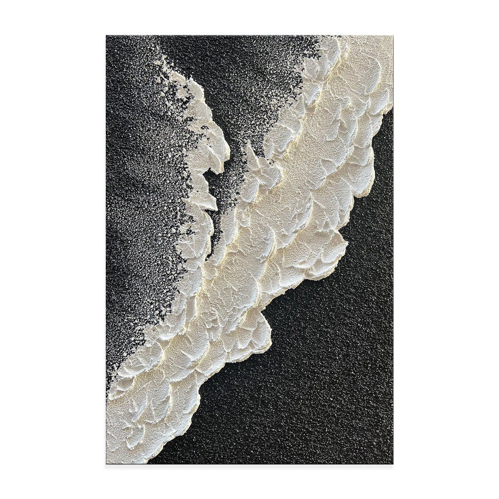 3D Texture Sea Wave Abstract Landscape Oil Painting Black White Canvas Wall Art Living Room Decor