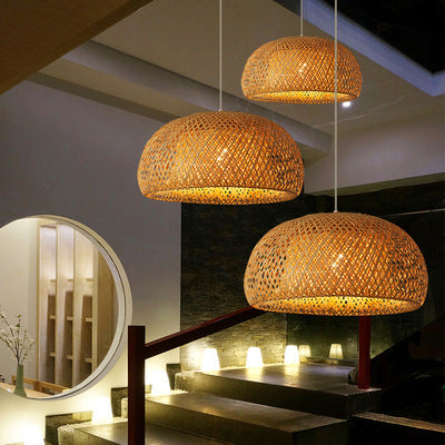 Bamboo Woven Japanese Chandelier – Simple Pastoral Creative Ceiling Light