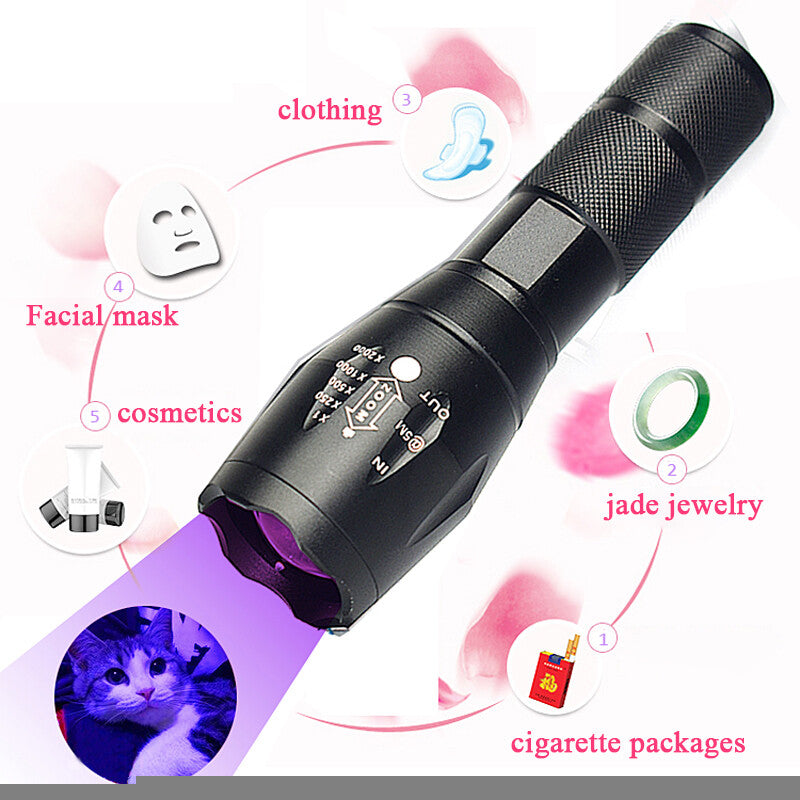 UV 395nm Zoomable Blacklight Flashlight – 2-in-1 Ultra Violet LED Inspection Torch (250000LM)