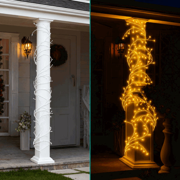 Lighted Birch Garland 7.87ft – 144 LED Warm White Branch Lights with Remote, Timer & 8 Modes (IP45 Waterproof)