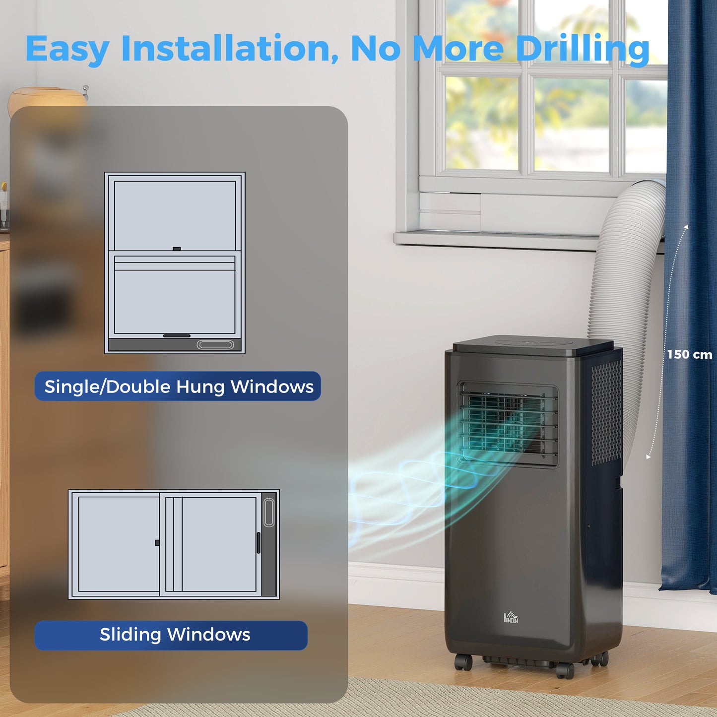 8000 BTU Portable Air Conditioner for 345 Sq Ft Room Black AC Unit with Dehumidifier Fan Sleep Mode 24H Timer & Window Kit